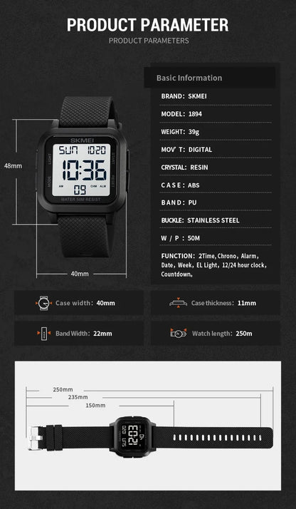 SKMEI 1894 Military Digital Watch for Men Waterproof Mens Electronic Shockproof Sports Wristwatches Countdown 1841 Montre Homme