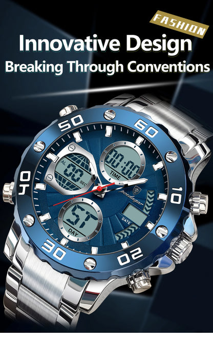 POEDAGAR Sport Wristwatch for Man LED Alarm Dual Time Display Digital Quartz Men Watch Electronic Waterproof Men's Watches Reloj