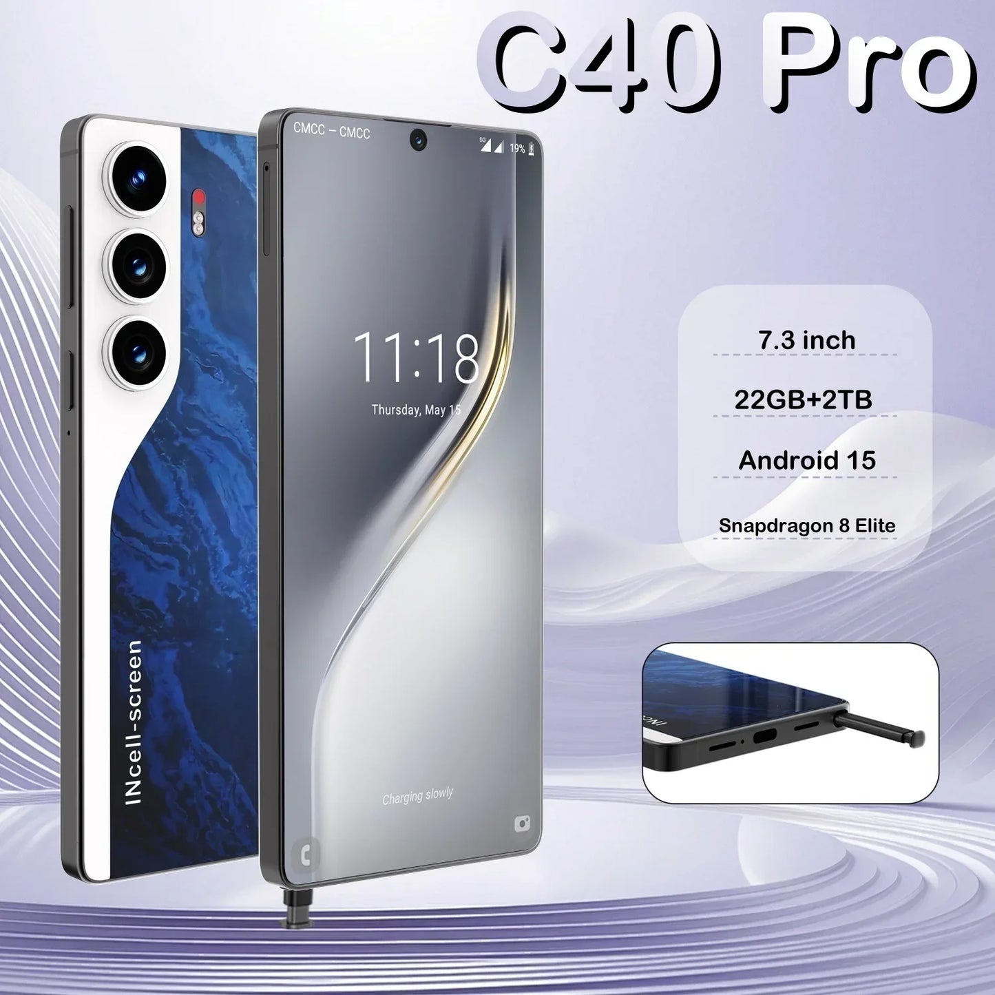 HOT 2025 New C40 Pro Original Intelligent 5G Dual Card Dual Standby 108MP 8000mAh Battery Android 14 System Global Version