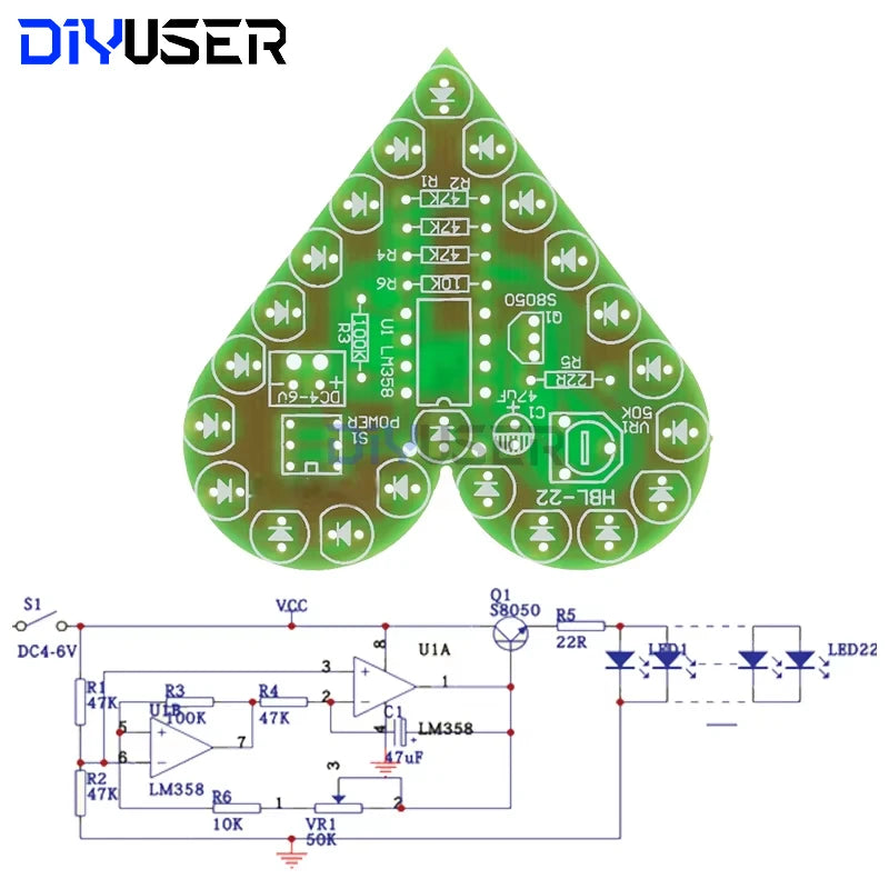 DIY Kit Heart Shape Breathing Lamp Kit DC 4V-6V Breathing LED Suite Red White Blue Green DIY Electronic Production for Learning