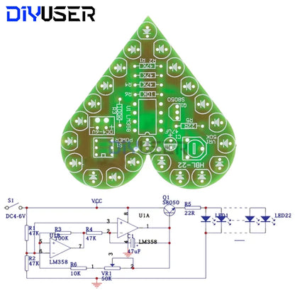 DIY Kit Heart Shape Breathing Lamp Kit DC 4V-6V Breathing LED Suite Red White Blue Green DIY Electronic Production for Learning