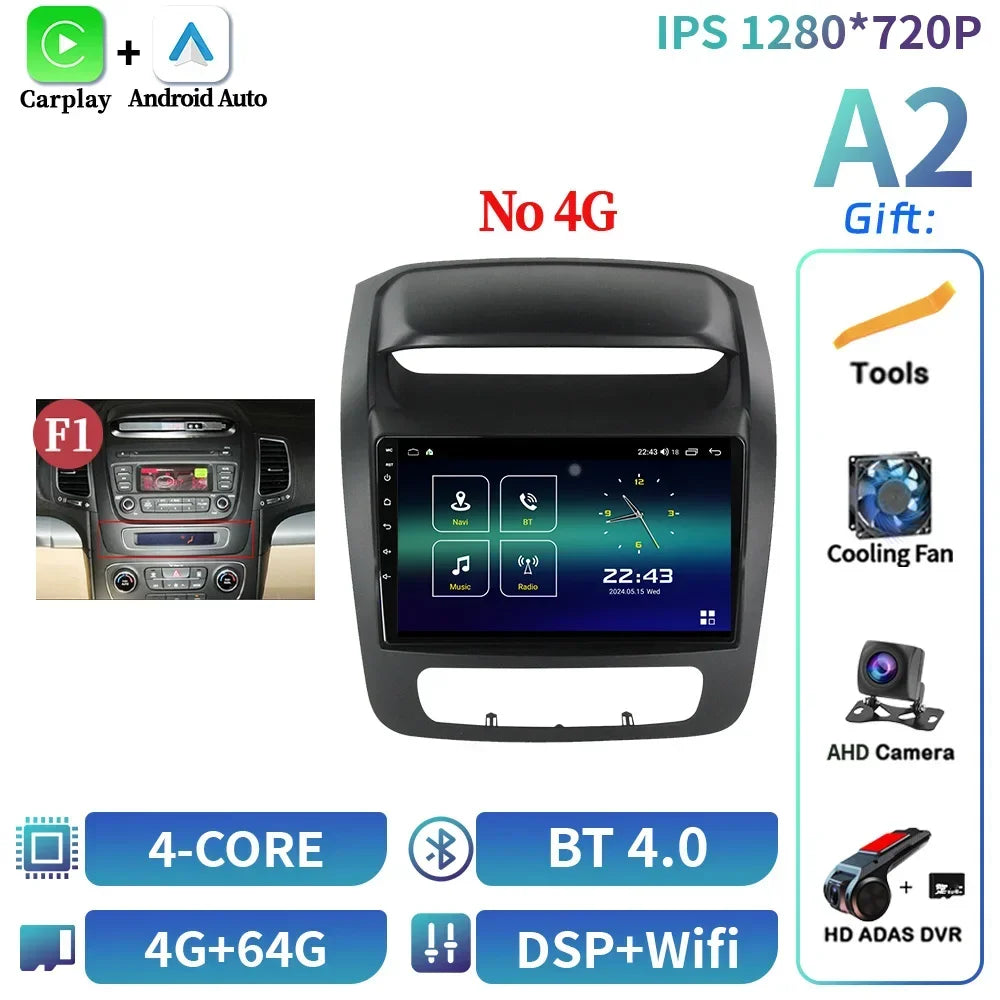 Android 14 For Kia Sorento 2 Ii Xm 2012-2021 Screen Multimedia Autoradio Navigation Wireless Bluetooth Carplay Stereo Car Radio