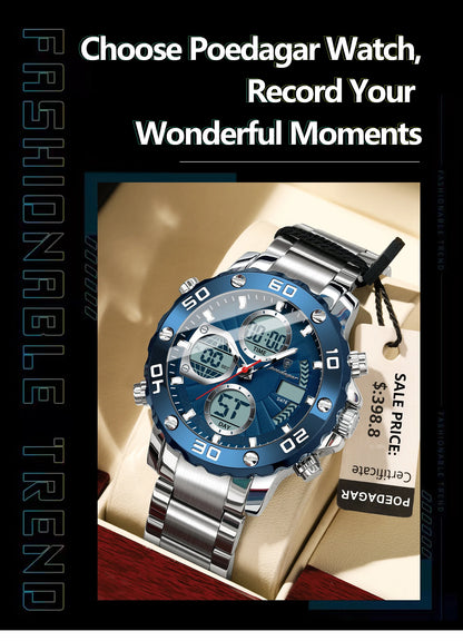 POEDAGAR Sport Wristwatch for Man LED Alarm Dual Time Display Digital Quartz Men Watch Electronic Waterproof Men's Watches Reloj