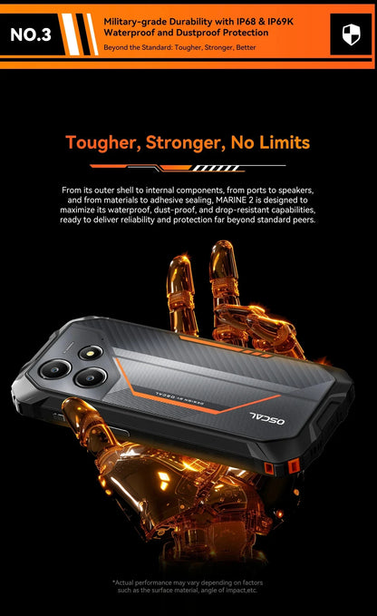 Blackview OSCAL Marine 2 Rugged Phone 8GB RAM 256GB Smartphone AI 11000mAh Battery 6.56 " HD+Display Unisoc T61 Android 15 NFC