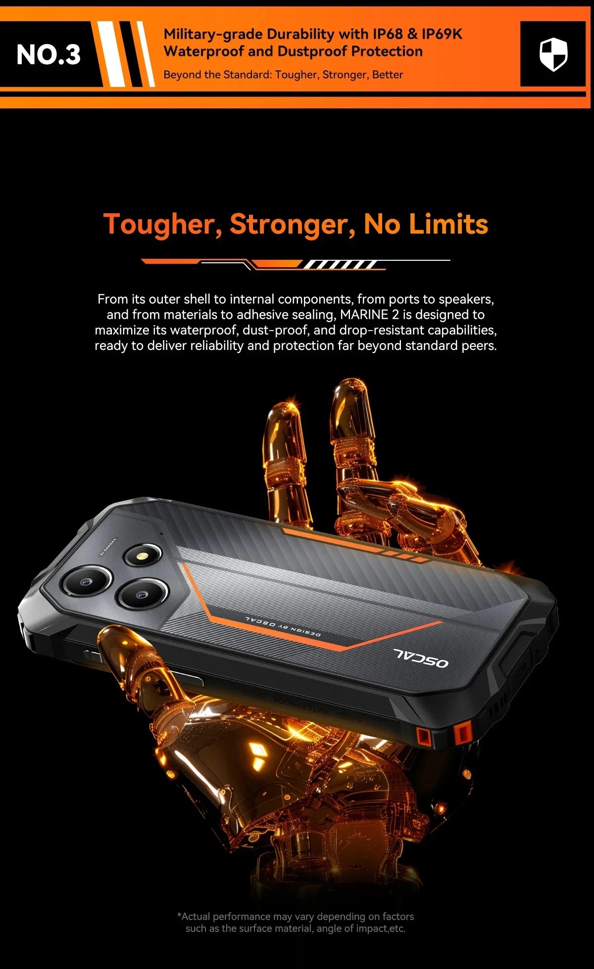 Blackview OSCAL Marine 2 Rugged Phone 8GB RAM 256GB Smartphone AI 11000mAh Battery 6.56 " HD+Display Unisoc T61 Android 15 NFC
